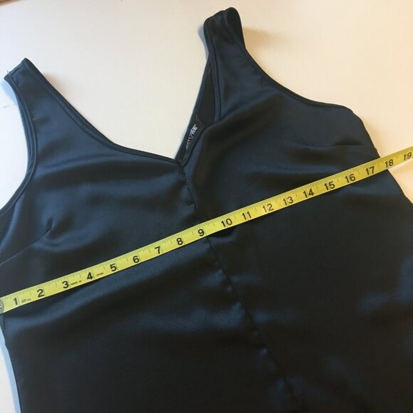 Velvet Heart Slip Dress Large Black Midi Length Minimalist Elegant Goth Glam - Picture 6 of 14